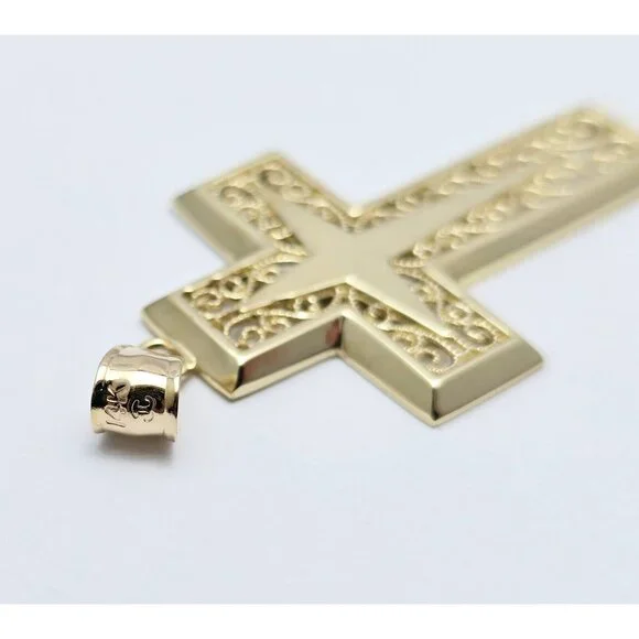 Beautiful 14K Karat Solid Yellow Gold Religious Designer Cross Charm Pendant